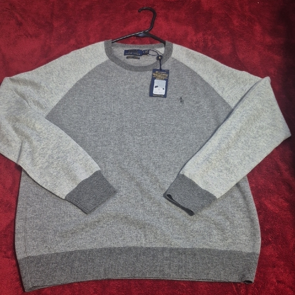 Ralph Lauren Two-Tone Gray Cashmere Crewneck Sweater - Picture 7 of 7